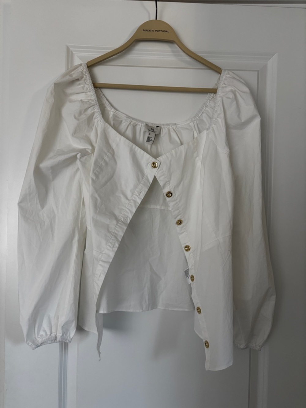 Halston White Button-Front Peasant Blouse
